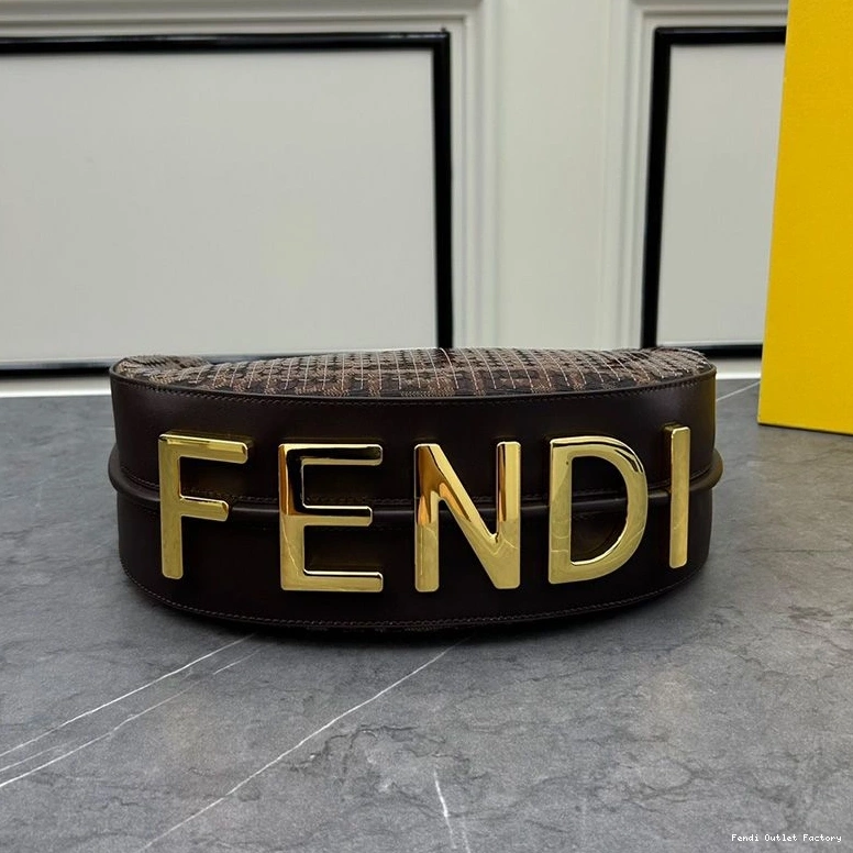 Vintage HOT Fendigraphy In with FF Small Fabric Fendi Hobo Brown Motif Sequins Bag 0825